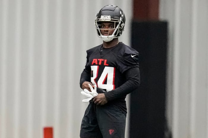 Atlanta Falcons cornerback Clark Phillips III at work during rookie minicamp.
